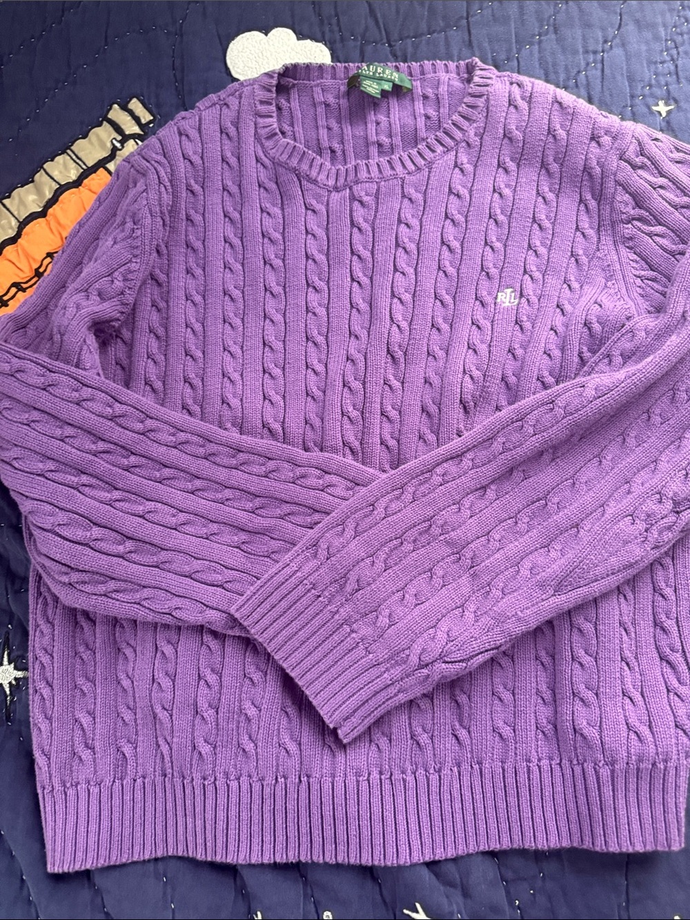 Ralph Lauren Purple Cable-Knit Crewneck Sweater - Picture 5 of 9